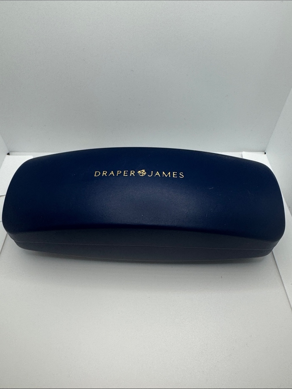 Draper James Navy Hard Sunglasses Case with Gold Logo
